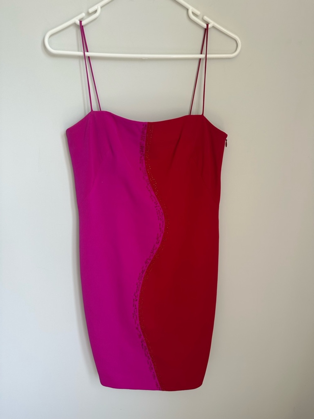 David Meister vintage cocktail dress in pink and red with beading